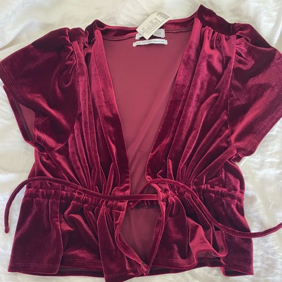 Urban Outfitters red velvet front tie top - Picture 2 of 3